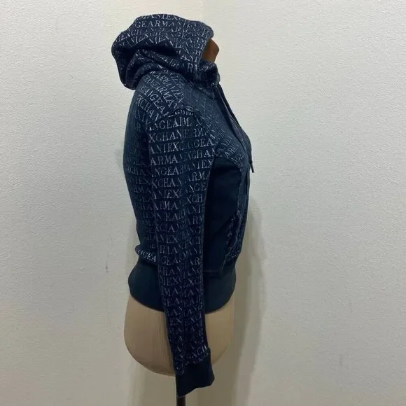 Armani Exchange Black/Silver Hoodie Size XS Quarter Zip Kangaroo Pocket - Picture 5 of 9